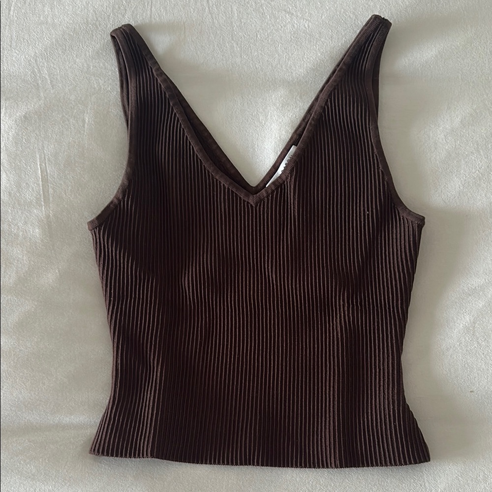 Aritzia Chocolate Ribbed V-Neck Tank Top